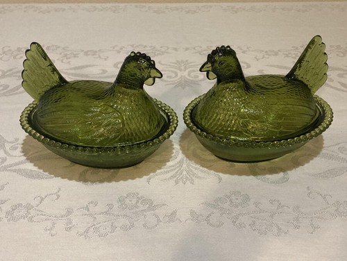 Green indiana glass hen on - indiana,